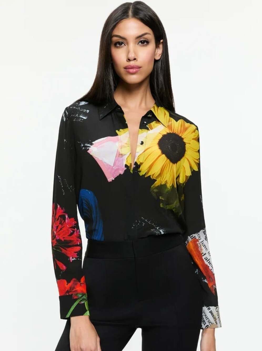 Alice + Olivia Willa Azalea Floral Silk Blouse Small